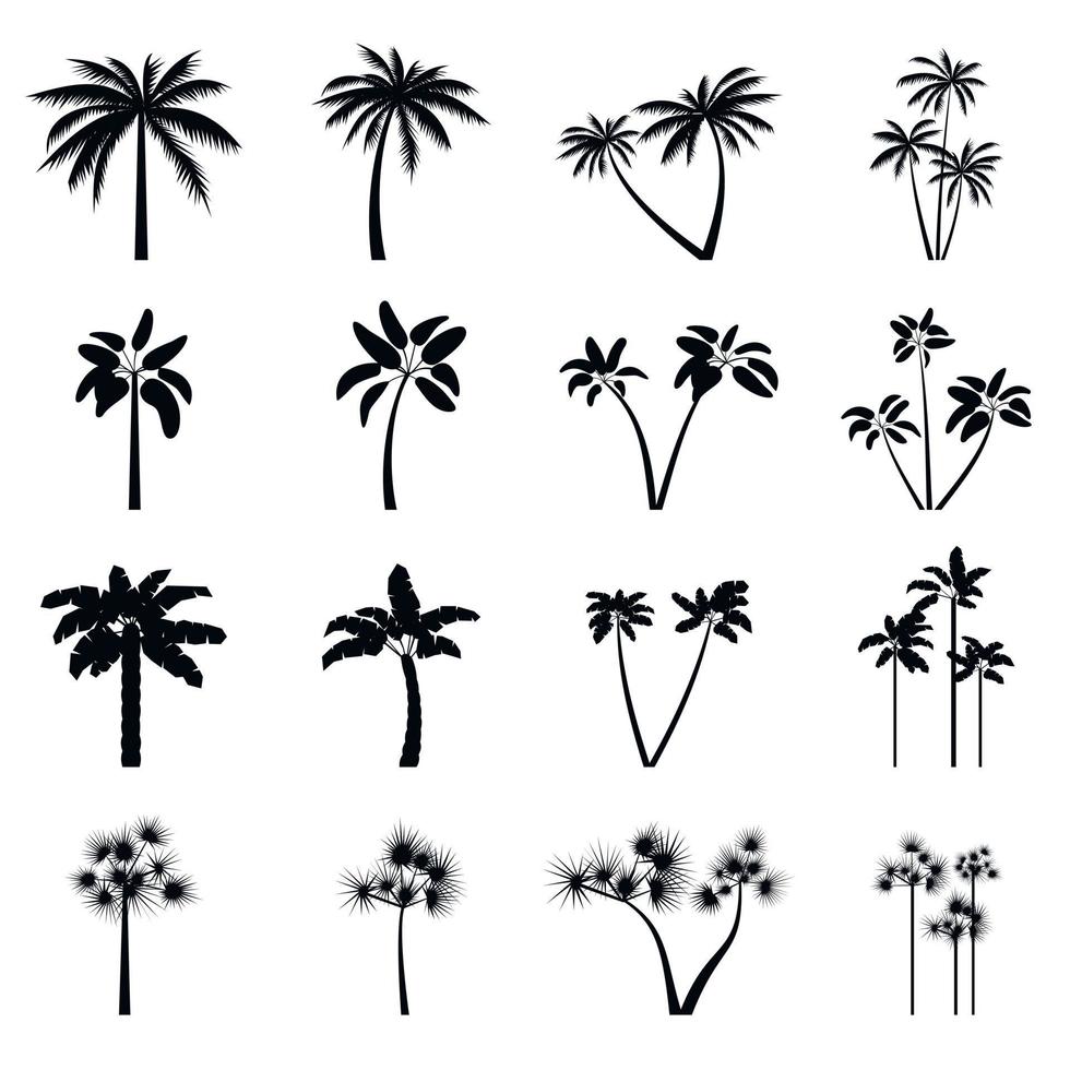 palmträd ikoner set, enkel stil vektor