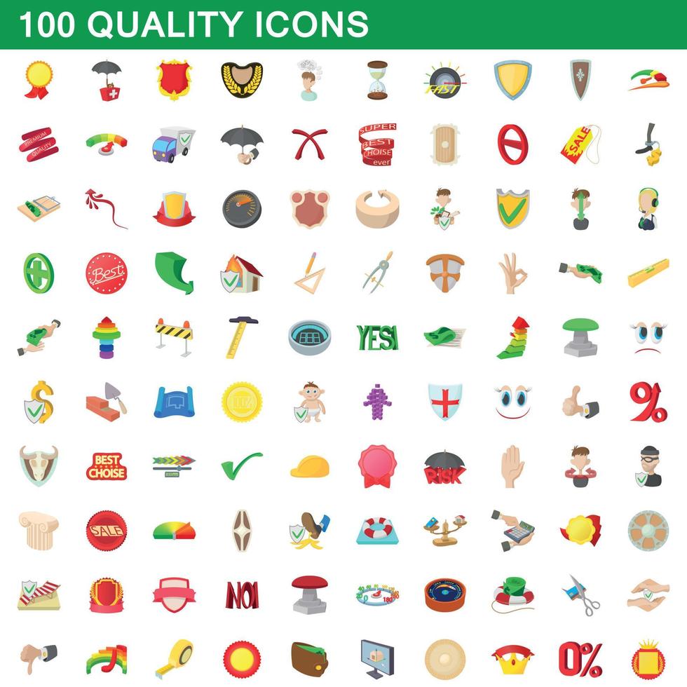 100 Qualitätssymbole im Cartoon-Stil vektor