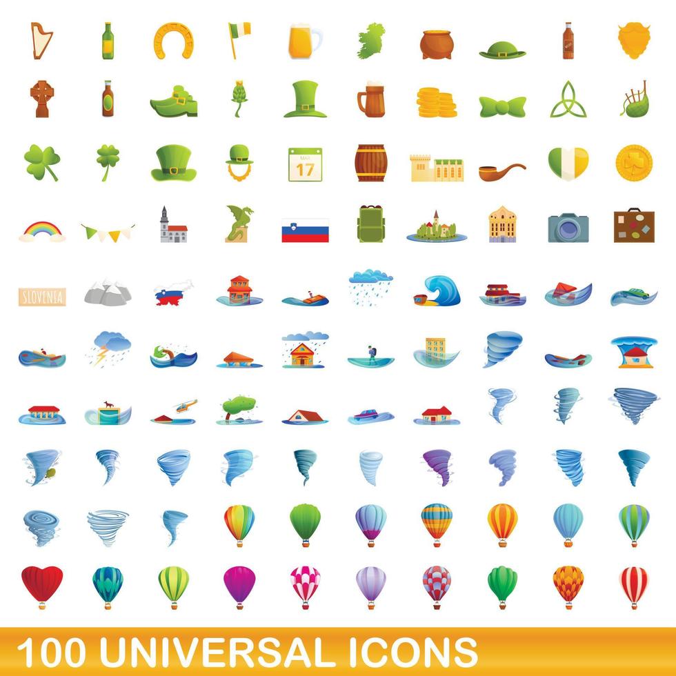 100 universelle Symbole im Cartoon-Stil vektor