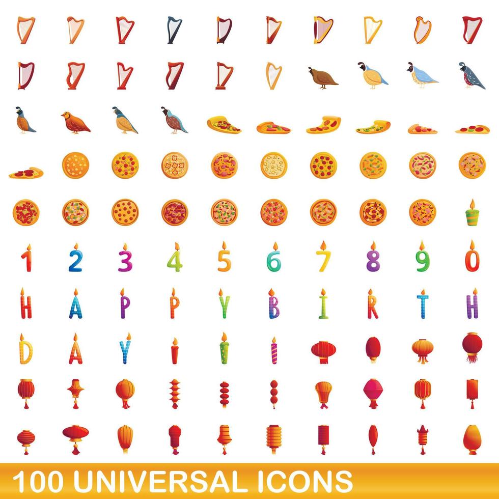 100 universelle Symbole im Cartoon-Stil vektor