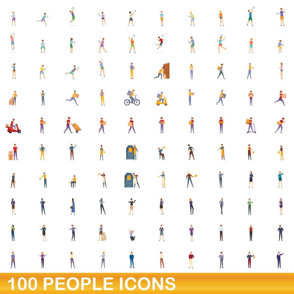 100 Personen Icons Set, Cartoon-Stil vektor