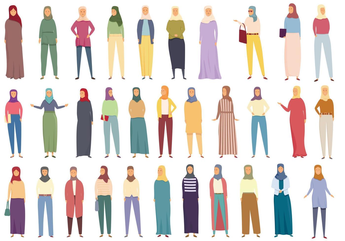 muslimische modeikonen setzen karikaturvektor. arabisch lässig vektor