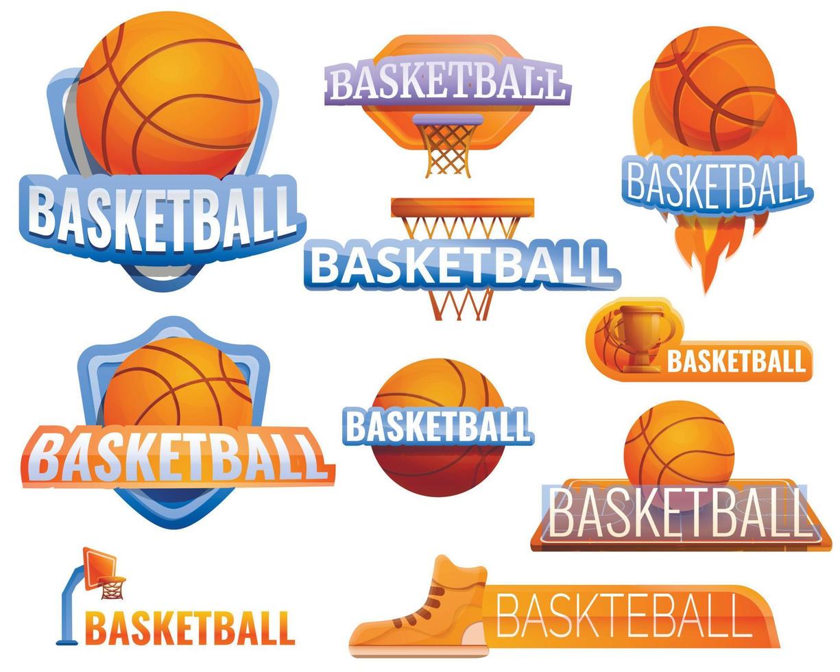 basket sport logotyp set, tecknad stil vektor