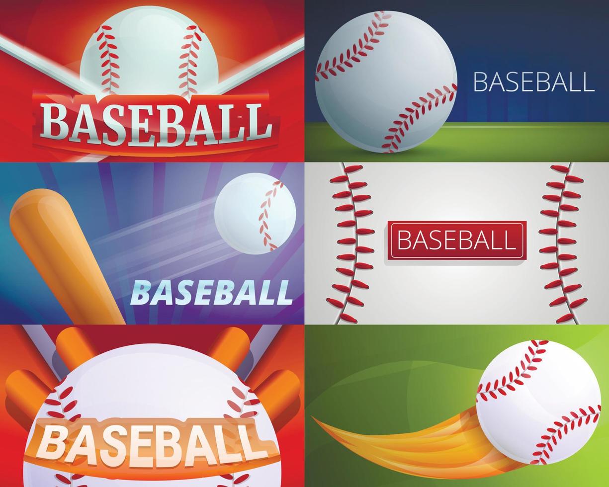 baseball utrustning banner set, tecknad stil vektor