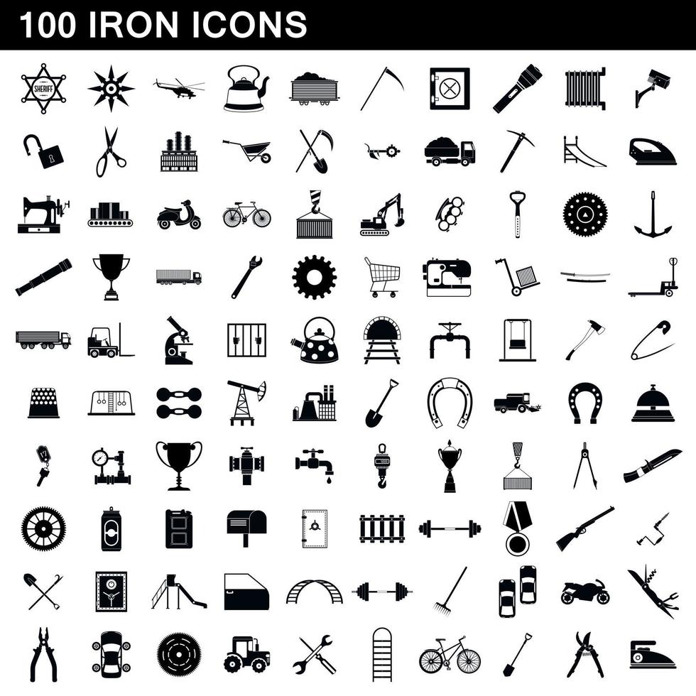 100 Eisen-Icons gesetzt, einfacher Stil vektor