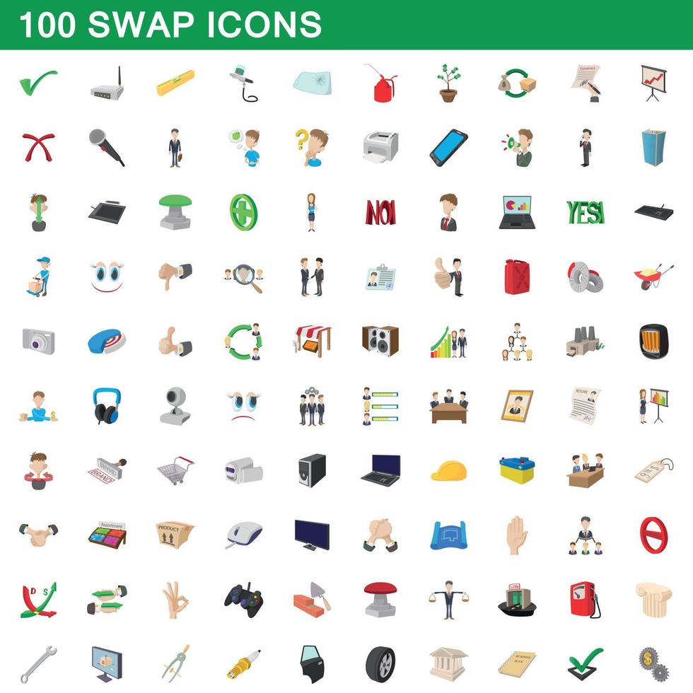 100 Swap-Icons gesetzt, Cartoon-Stil vektor