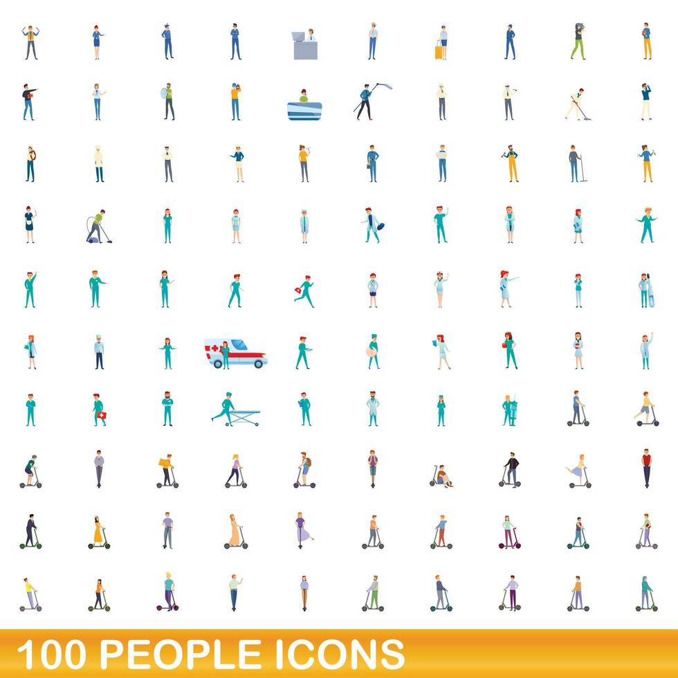 100 Personen Icons Set, Cartoon-Stil vektor