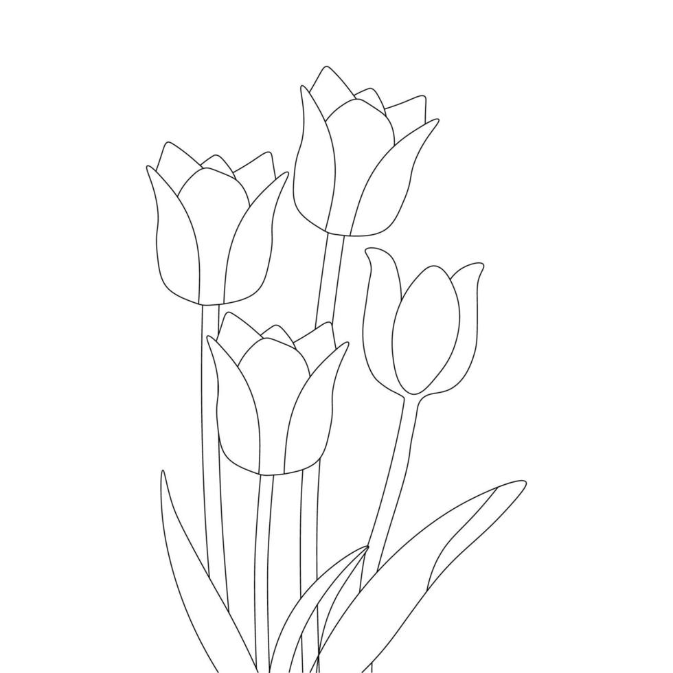 Farbseite der Tulpenblumenstrichzeichnung des schwarzen Designs auf weißem Hintergrund vektor