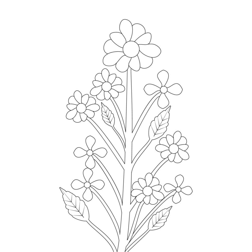 Silhouette elegante Handzeichnung grafische Illustration der schönen Blumenfarbseite vektor