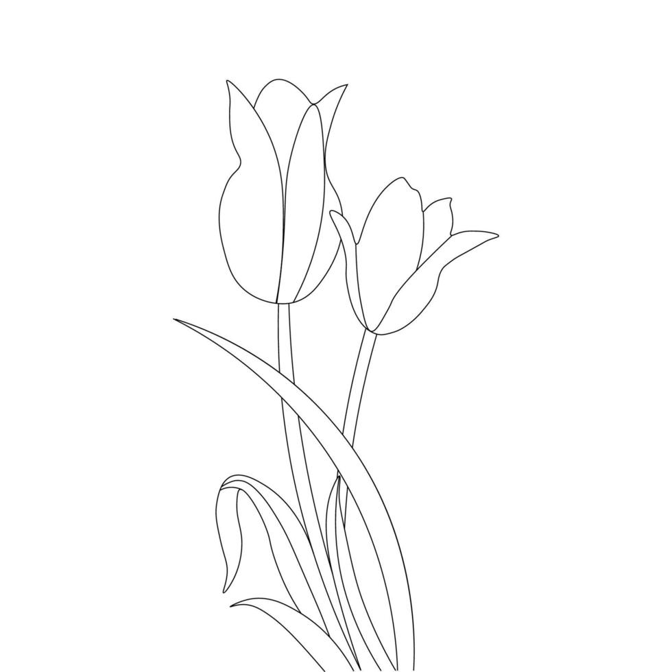 Tulpenblume isoliertes Schwarz-Weiß-Design der Vektorgrafik zum Färben von Seiten vektor