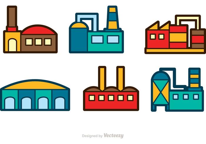 Factory Building Vector Ikoner