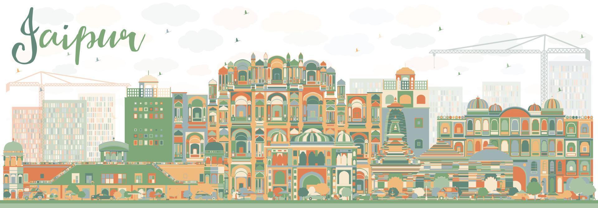 abstrakte Skyline von Jaipur mit farbigen Wahrzeichen. vektor