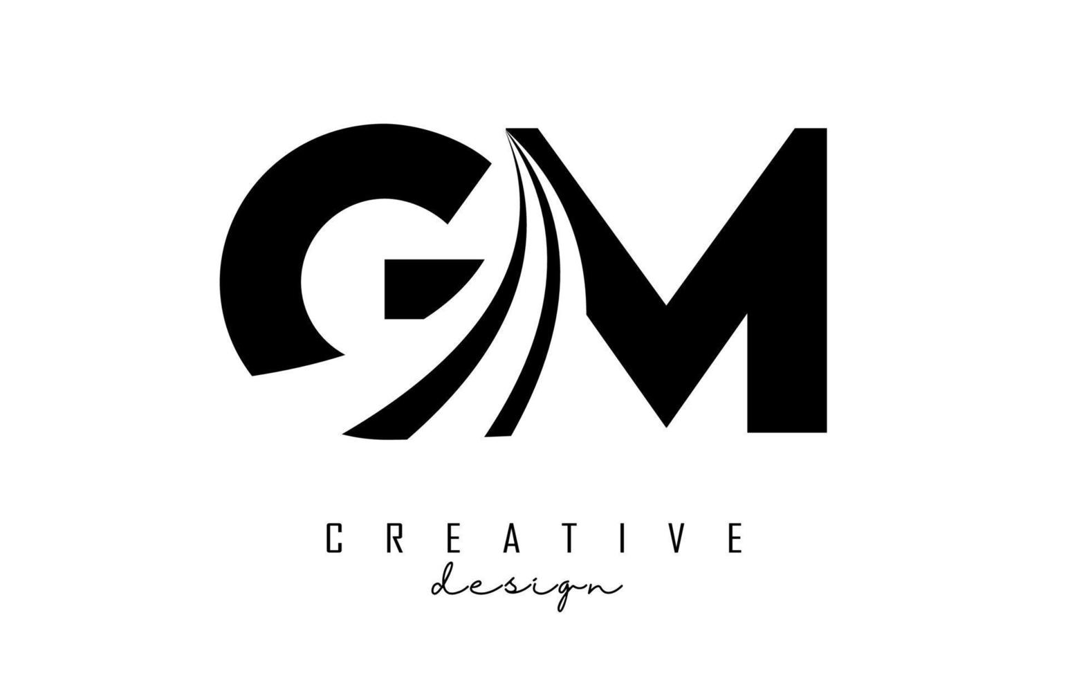 kreativa svarta bokstäver gm gm-logotyp med ledande linjer och vägkonceptdesign. bokstäver med geometrisk design. vektor