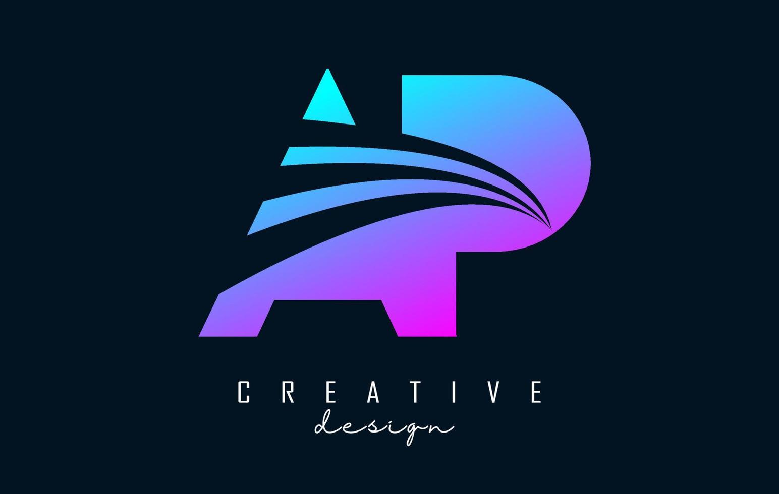 kreativa färgglada bokstäver ap ap-logotyp med ledande linjer och vägkonceptdesign. bokstäver med geometrisk design. vektor