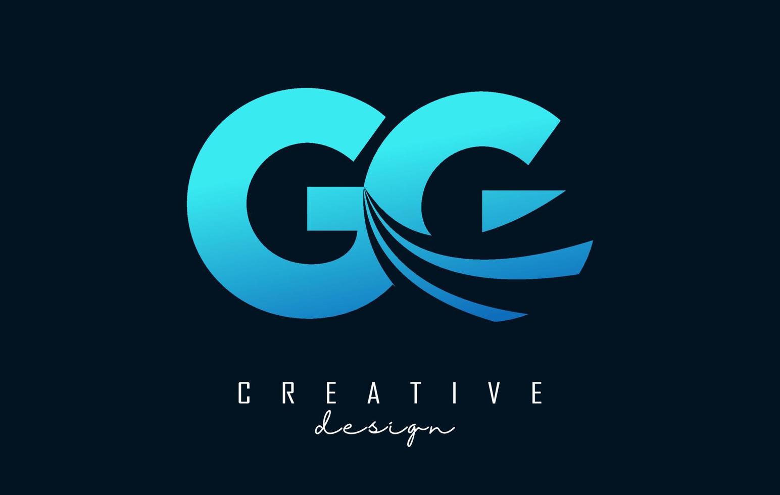 kreativa blå bokstäver gg g logotyp med ledande linjer och vägkonceptdesign. bokstäver med geometrisk design. vektor