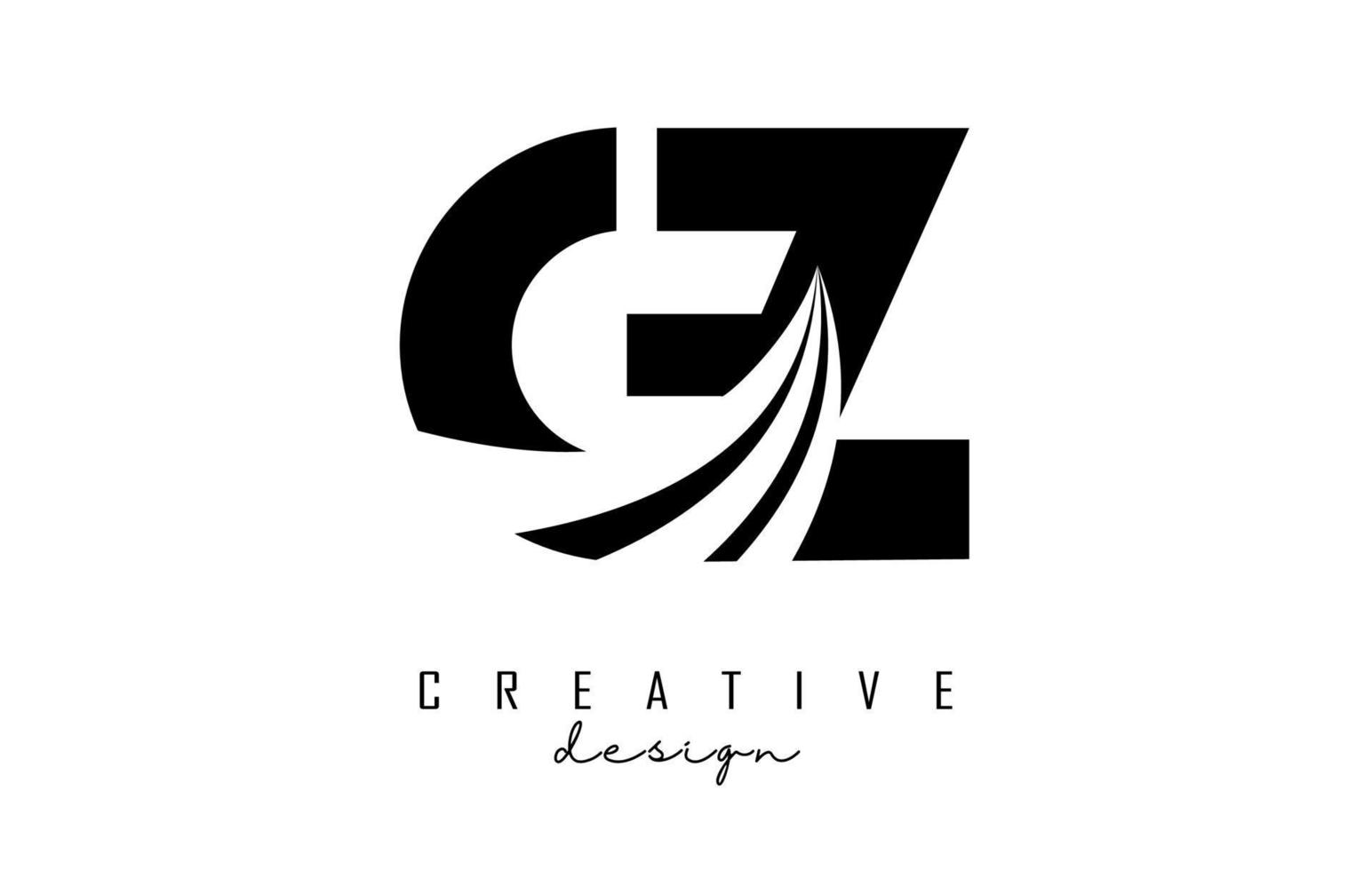 kreativa svarta bokstäver gz gz logotyp med ledande linjer och vägkonceptdesign. bokstäver med geometrisk design. vektor