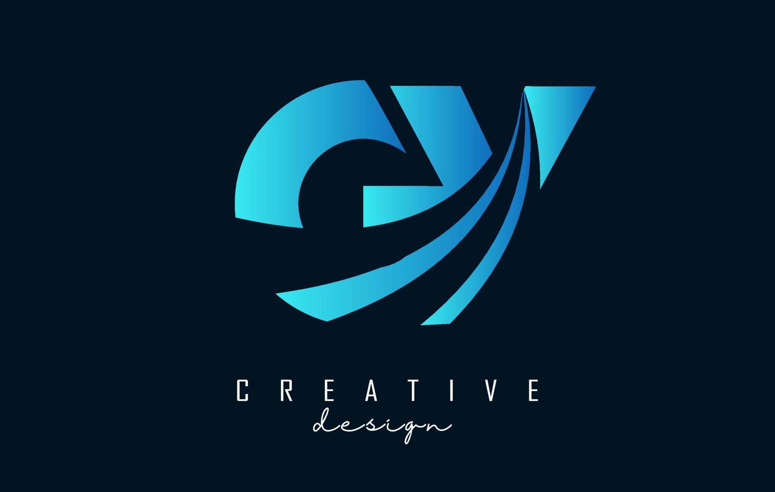 kreative blaue buchstaben gy gy logo mit führenden linien und straßenkonzeptdesign. Buchstaben mit geometrischem Design. vektor