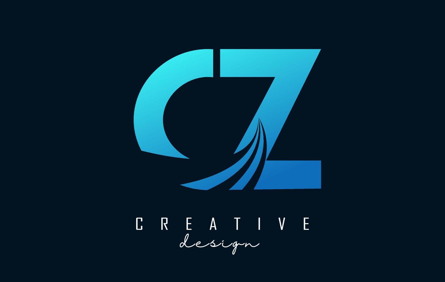 kreativa blå bokstäver cz cz logotyp med ledande linjer och vägkonceptdesign. bokstäver med geometrisk design. vektor
