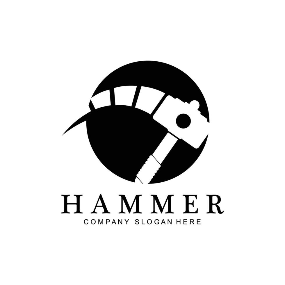 Hammer, Bauwerkzeuge und Richter-Logo-Vektorsymbol, Vintage-Retro-Design-Illustration vektor