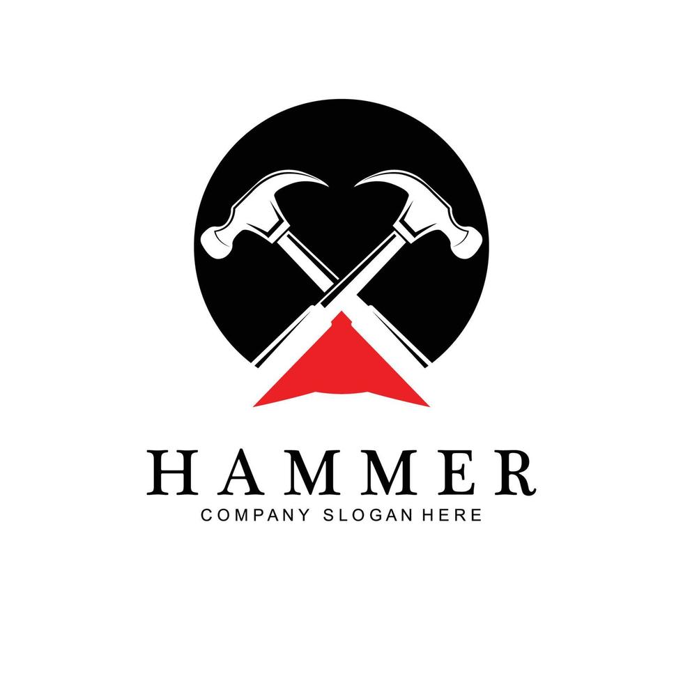 Hammer, Bauwerkzeuge und Richter-Logo-Vektorsymbol, Vintage-Retro-Design-Illustration vektor