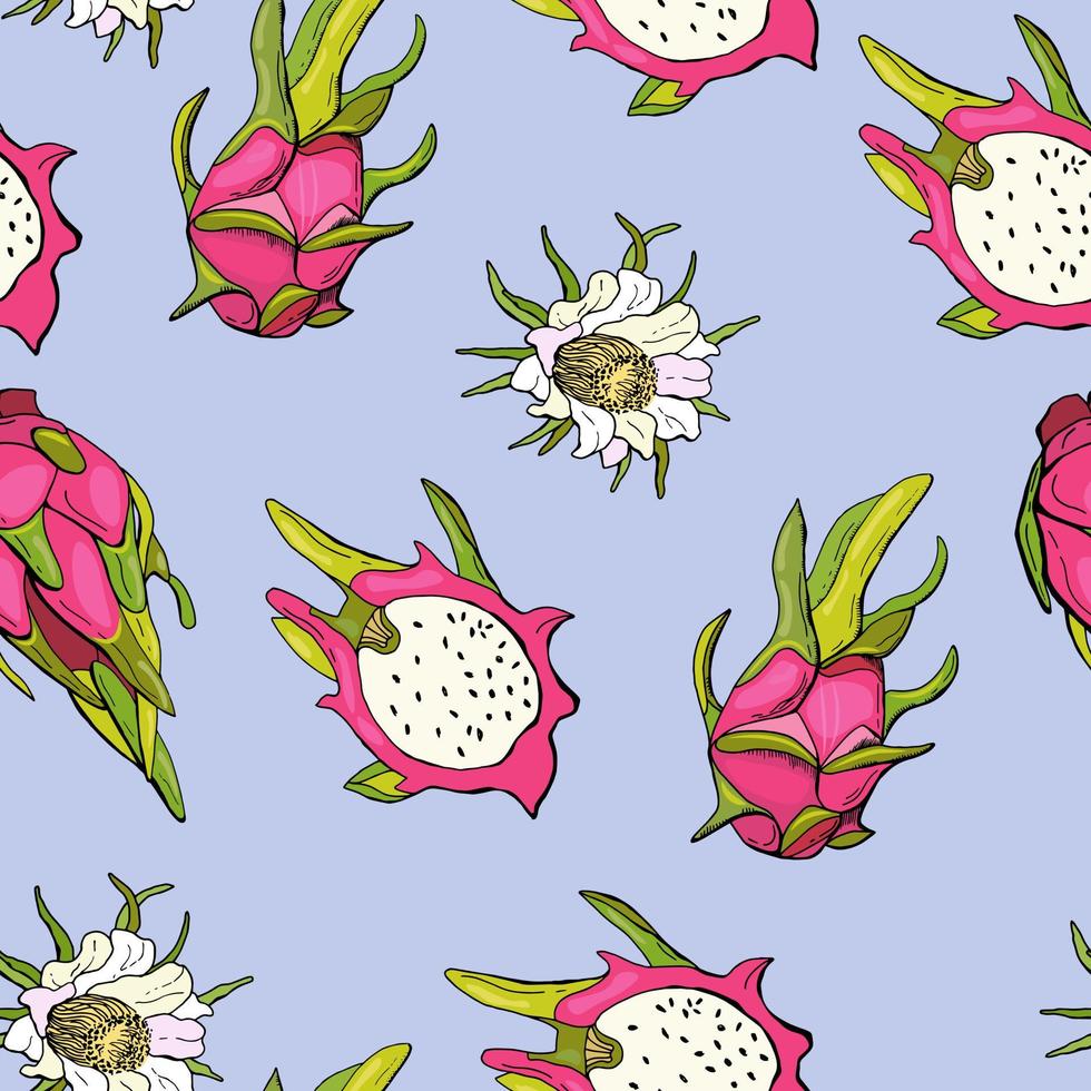 röd drakefrukt. frukt seamless mönster med pitahaya. design för tyg, textil, tapeter, förpackningar. vektor