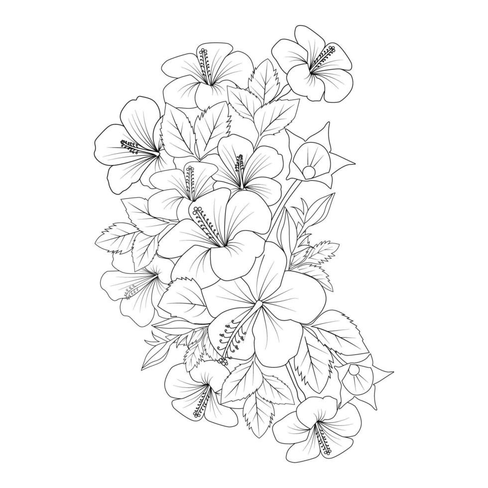 hawaiiansk blomma målarbok illustration med linjekonstdrag av svart och vit handritad vektor