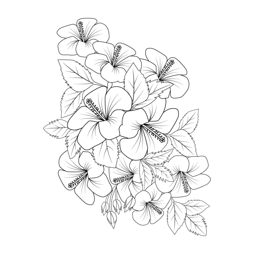 hawaiiansk blomma målarbok illustration med linjekonstdrag av svart och vit handritad vektor