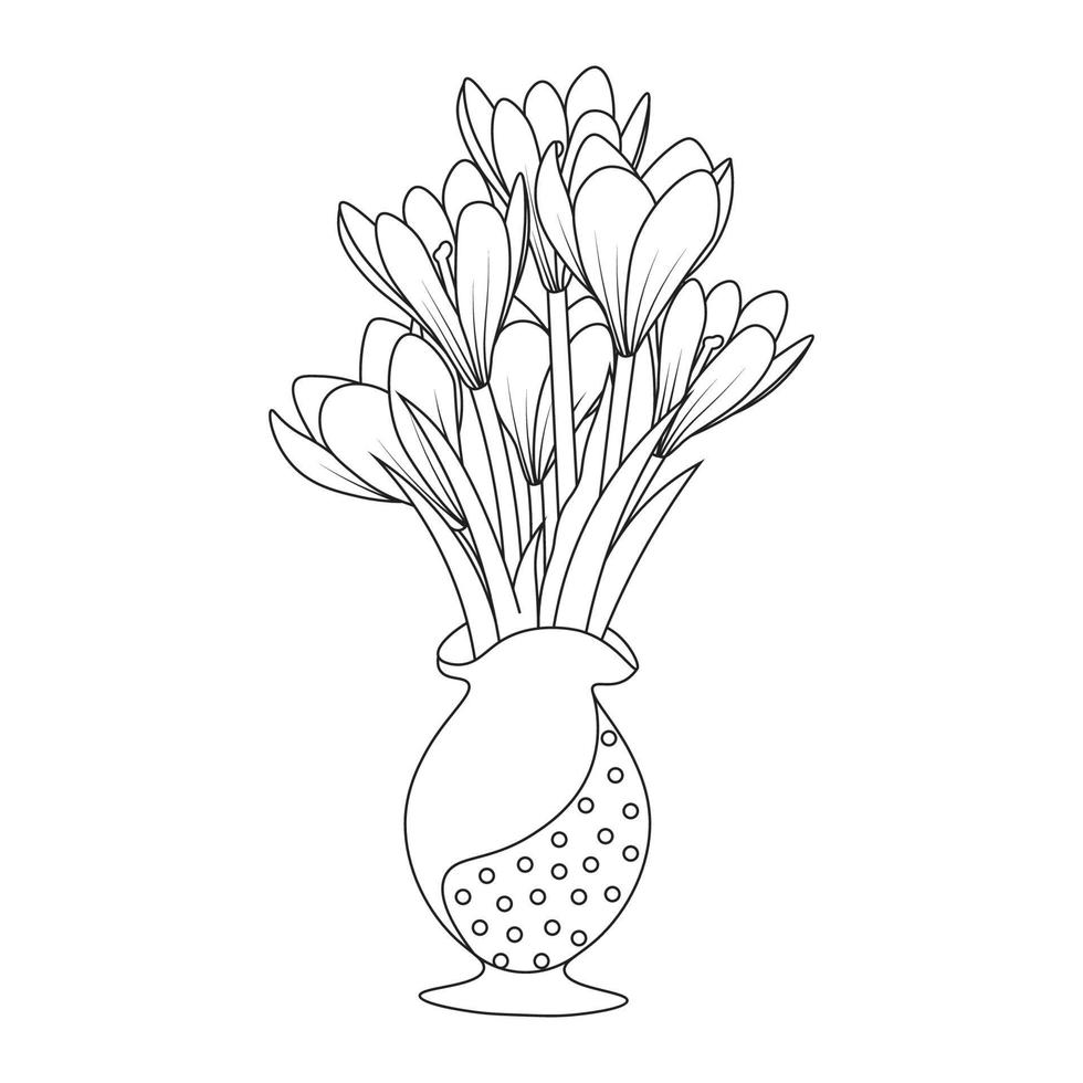 dekorativ vas med krokus saffran blomma handritad illustration i linje konst stil vektor