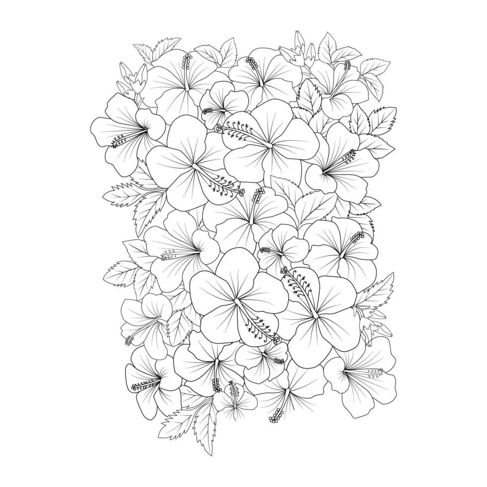 hibiskus moscheutos blomma målarbok linjekonst med vektor streckgrafik