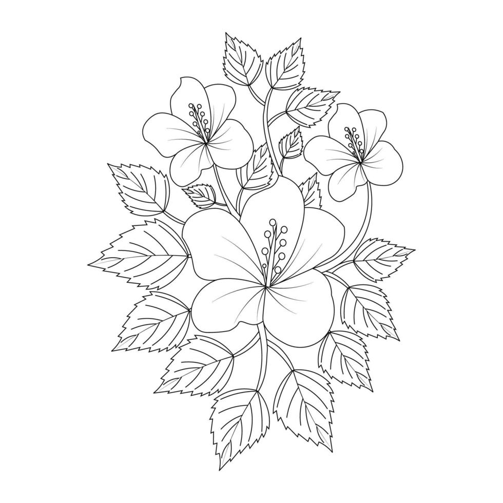 söta barn målarbok av kina rose blomma ritning för utskrift vektor