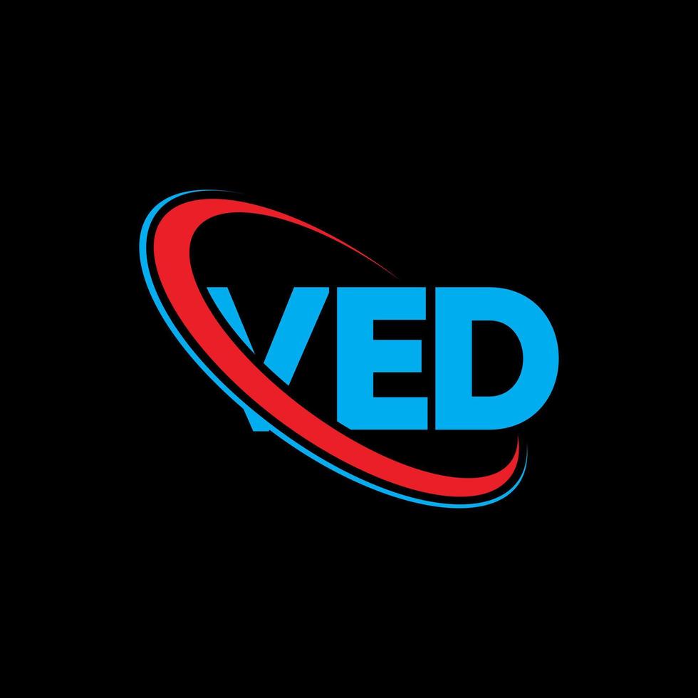 Ved-Logo. ved Brief. Ved-Buchstaben-Logo-Design. Initialen-Ved-Logo, verbunden mit Kreis und Monogramm-Logo in Großbuchstaben. ved typografie für technologie, business und immobilienmarke. vektor