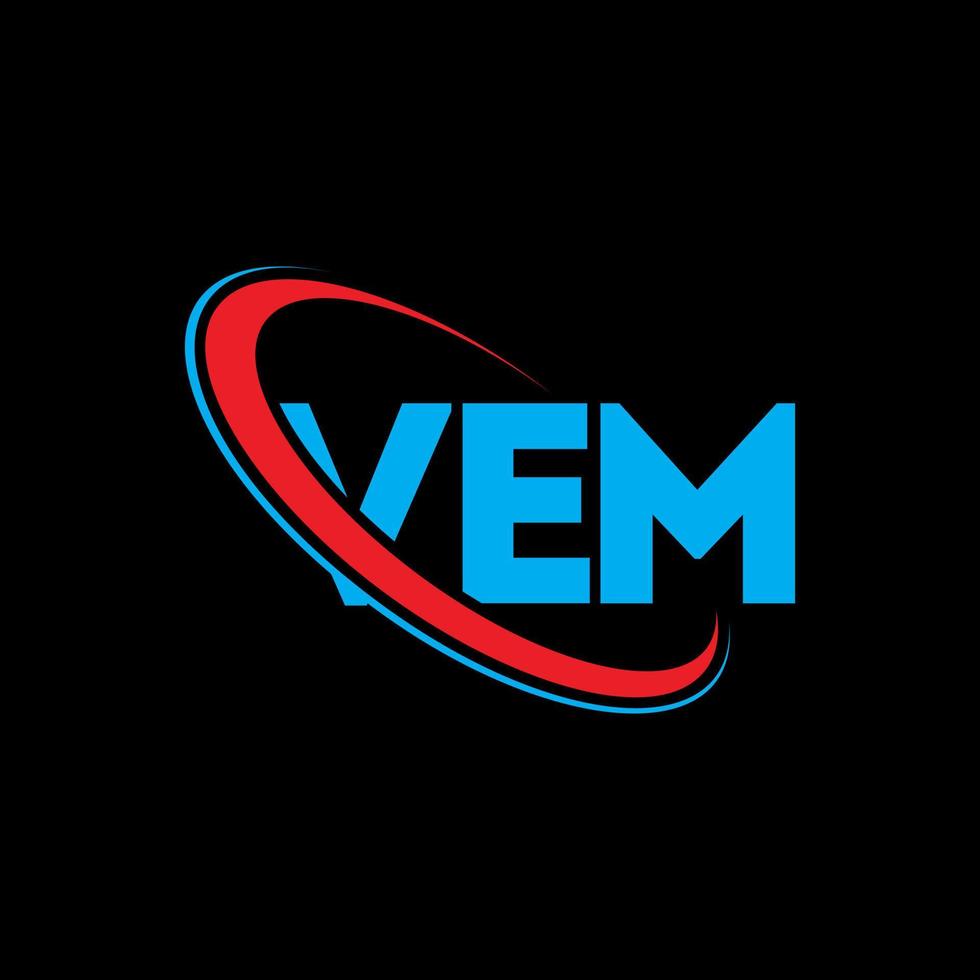 Vem-Logo. Vem Brief. Vem-Brief-Logo-Design. Initialen Vem-Logo, verbunden mit Kreis und Monogramm-Logo in Großbuchstaben. vem-typografie für technologie-, geschäfts- und immobilienmarke. vektor