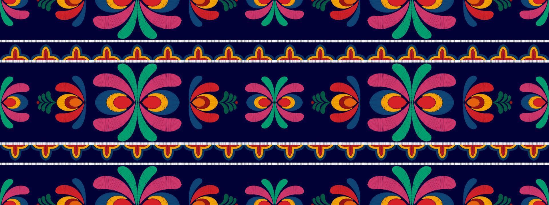 ikat blommig etnisk sömlös textilmönsterdesign. aztec tyg matta mandala ornament textil dekorationer tapet. tribal boho infödda blomma motiv traditionell broderi vektor bakgrund