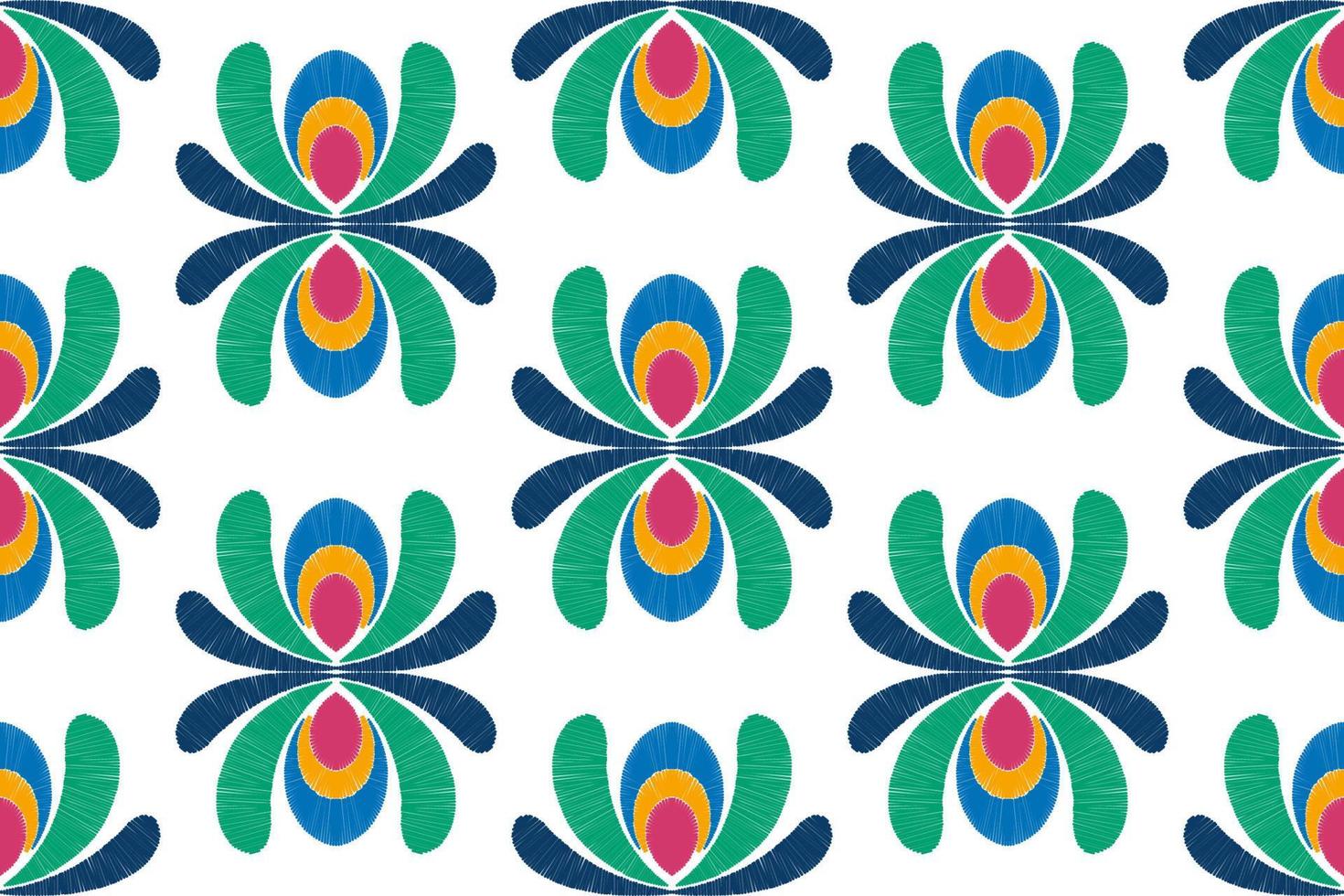 ikat blommig etnisk sömlös textilmönsterdesign. aztec tyg matta mandala ornament textil dekorationer tapet. tribal boho infödda blomma motiv traditionell broderi vektor bakgrund