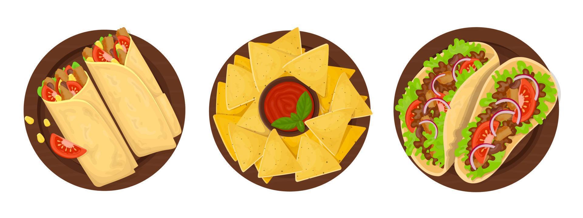 taco, snabbmat ikon, meny mellanmål, mexikansk mat smörgås, vektor isolerade. snabbmatsrestaurang och gatumat mellanmål, taco tortilla med kött med grönsaker, leverans av hämtmat
