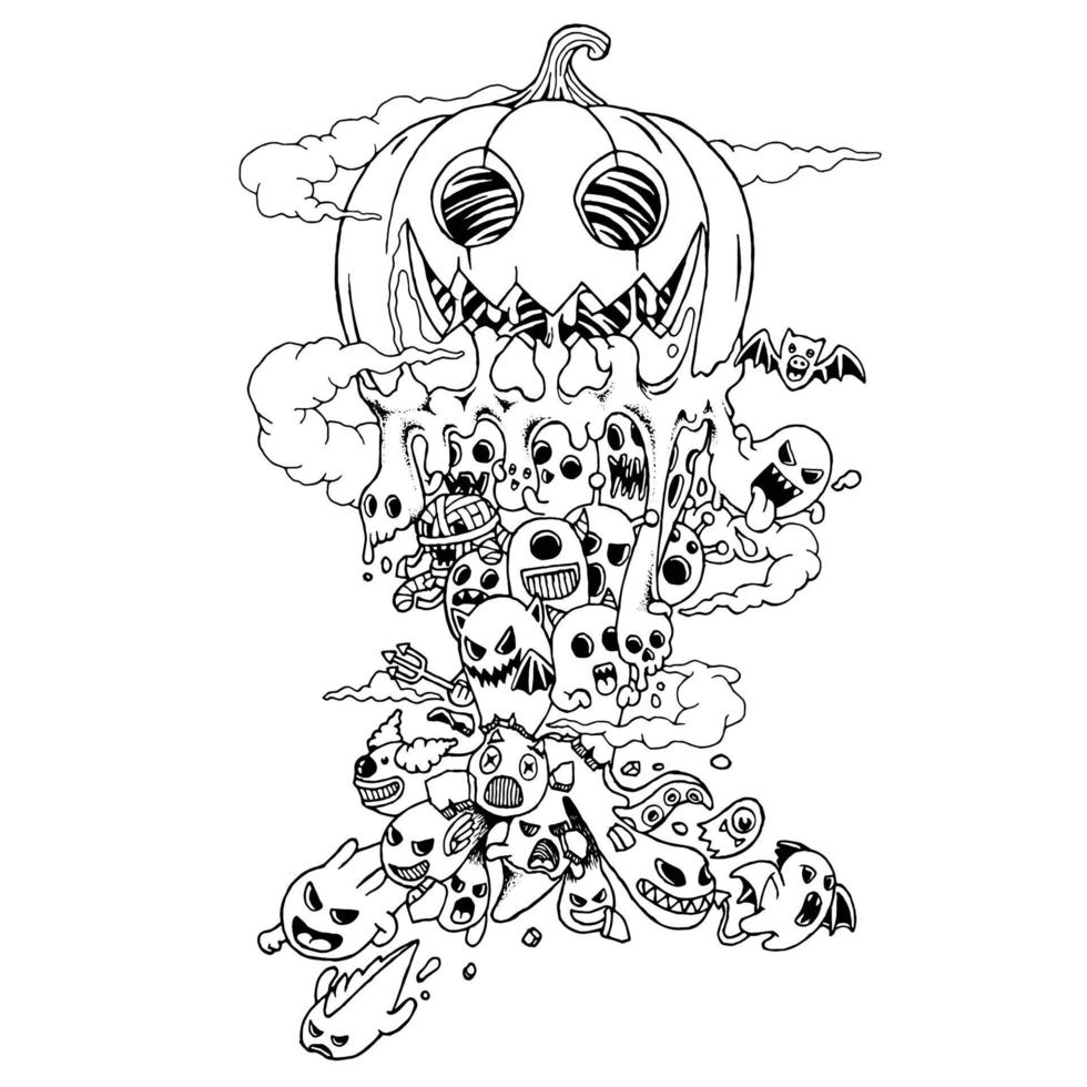 söt doodle monster halloween tecknad, handritad vektor
