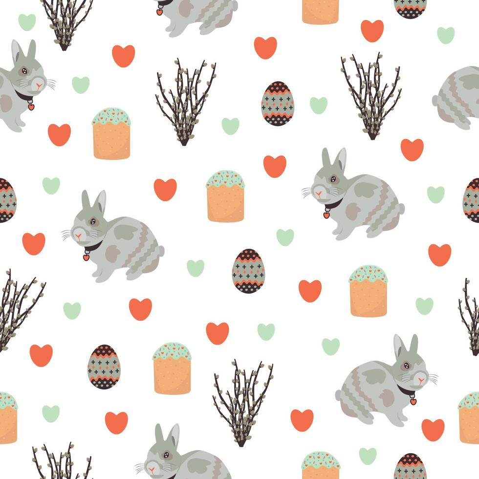 Ostern Musterdesign mit Kaninchen, weißer Hintergrund vektor