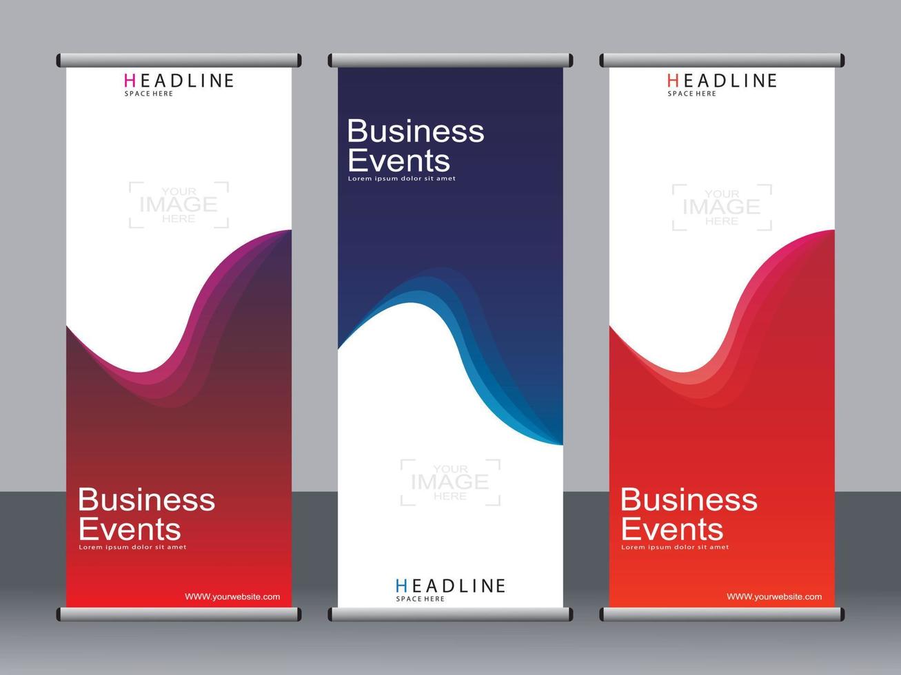 business banner roll up set, standee banner mall. vektor