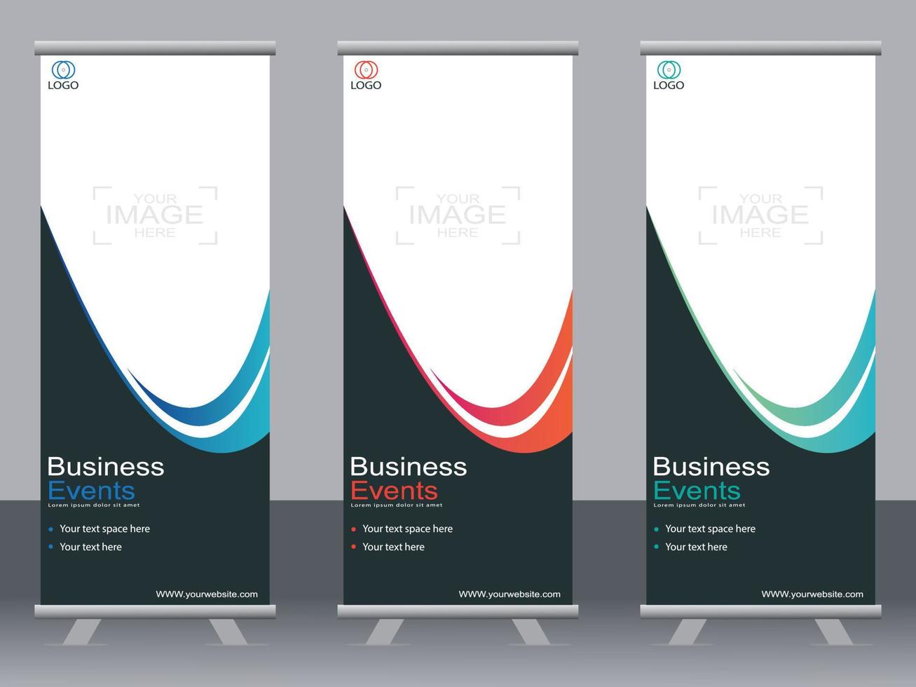 Business-Banner-Roll-up-Set Standee-Banner-Vorlage. vektor