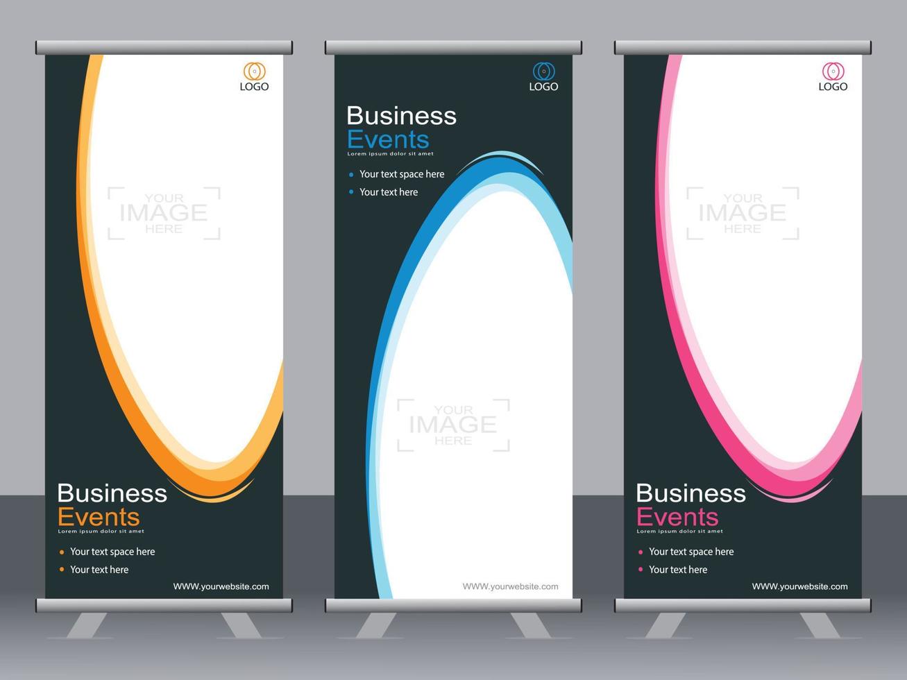 business banner roll up set standee banner mall. vektor