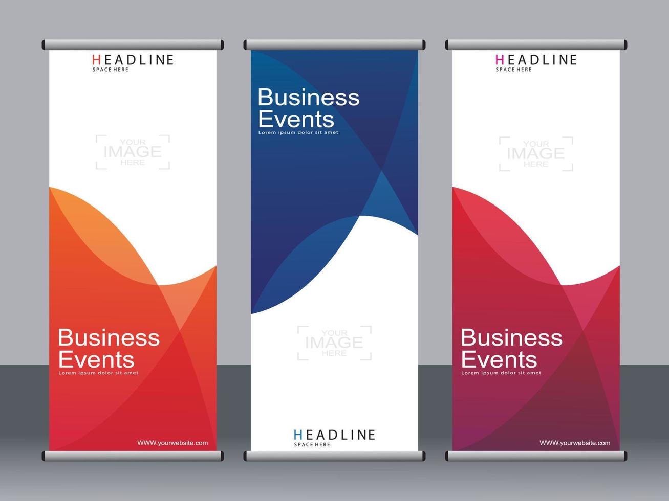 business banner roll up set, standee banner mall. vektor