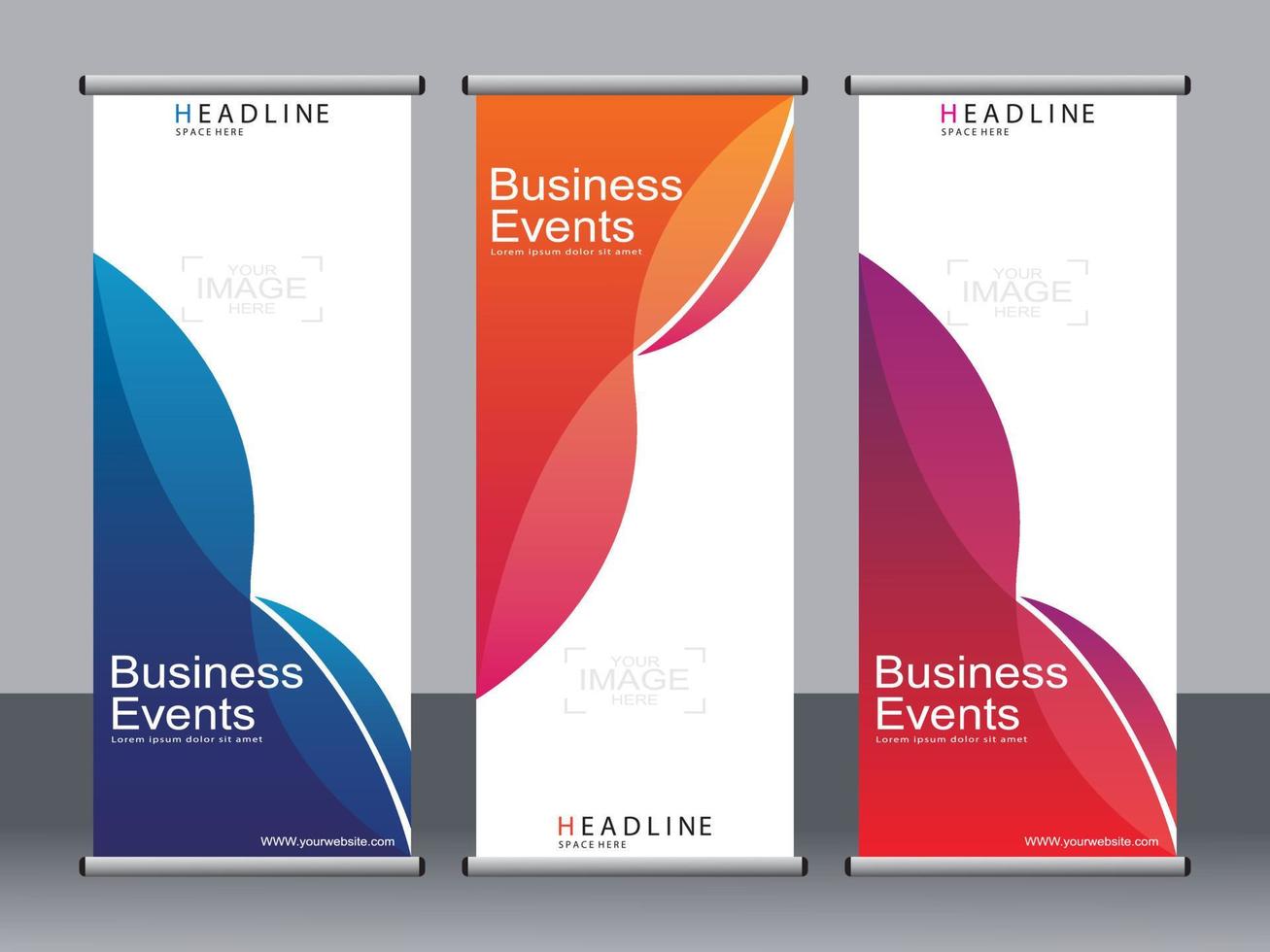 business banner roll up set, standee banner mall. vektor