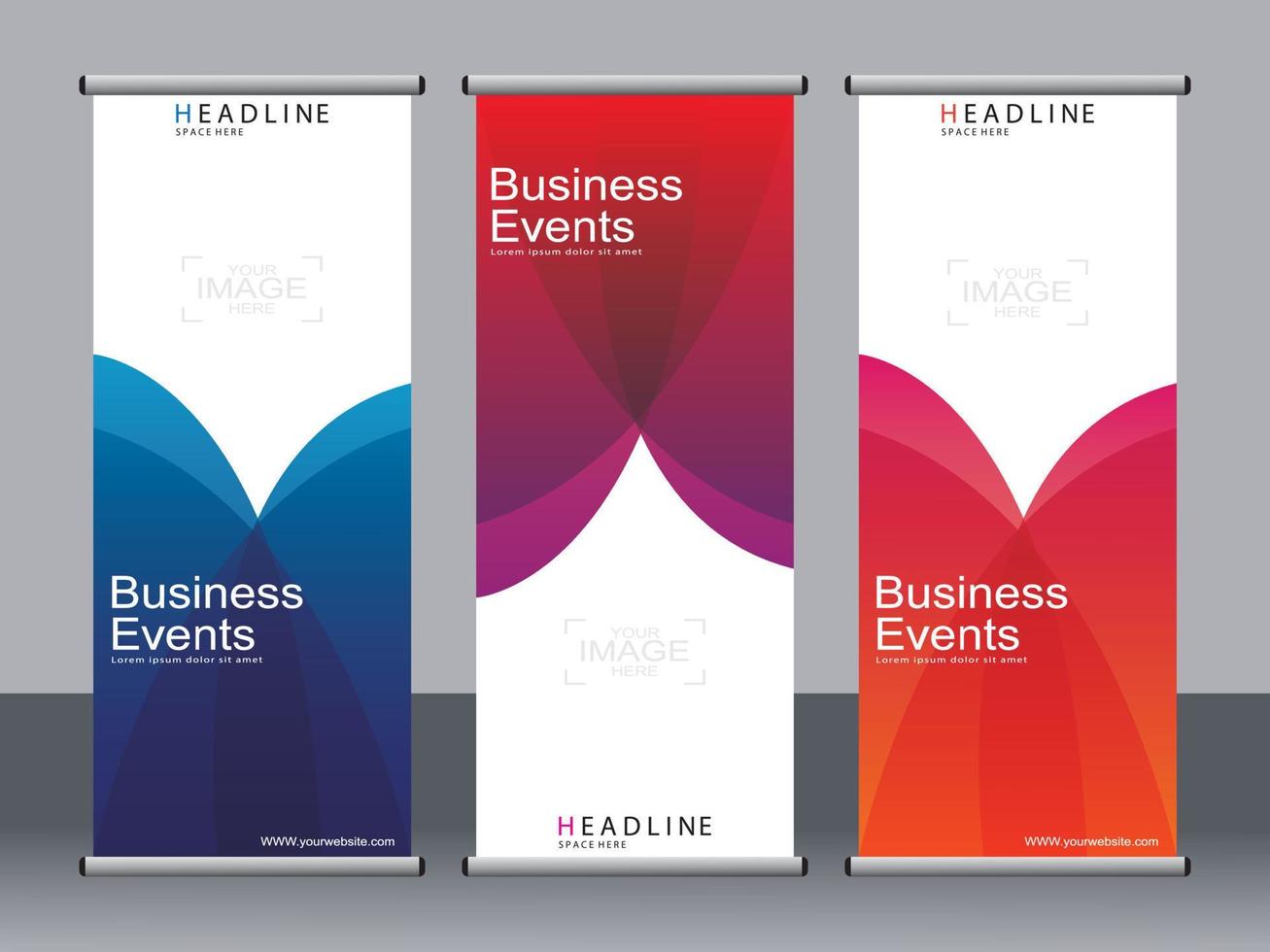 business banner roll up set, standee banner mall. vektor