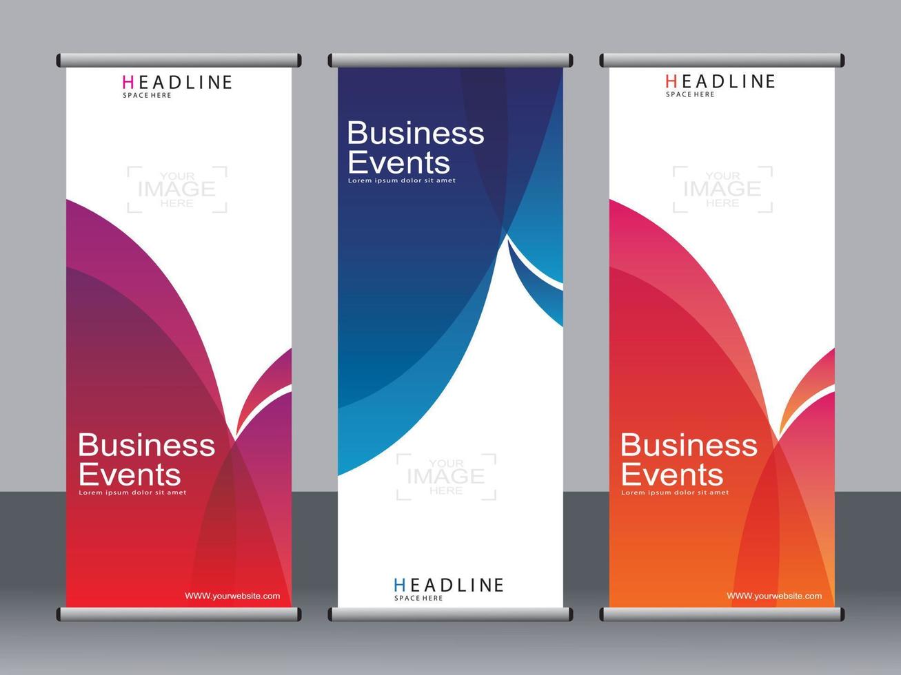 business banner roll up set, standee banner mall. vektor