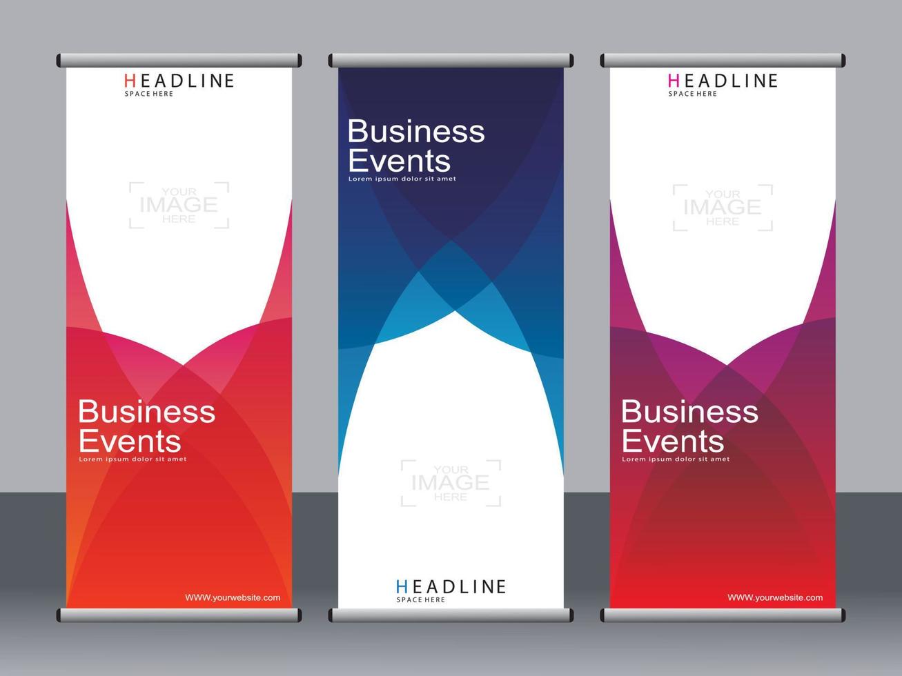 business banner roll up set, standee banner mall. vektor