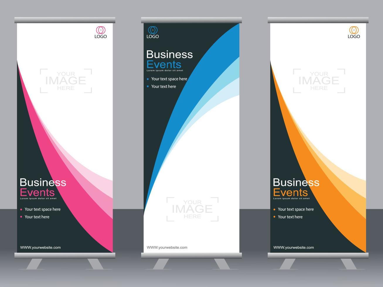 business banner roll up set standee banner mall. vektor