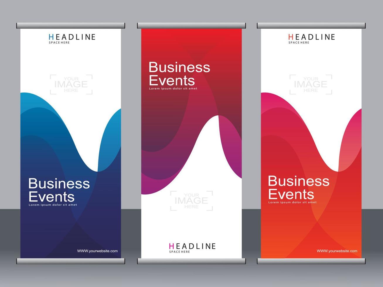 business banner roll up set standee banner mall. vektor