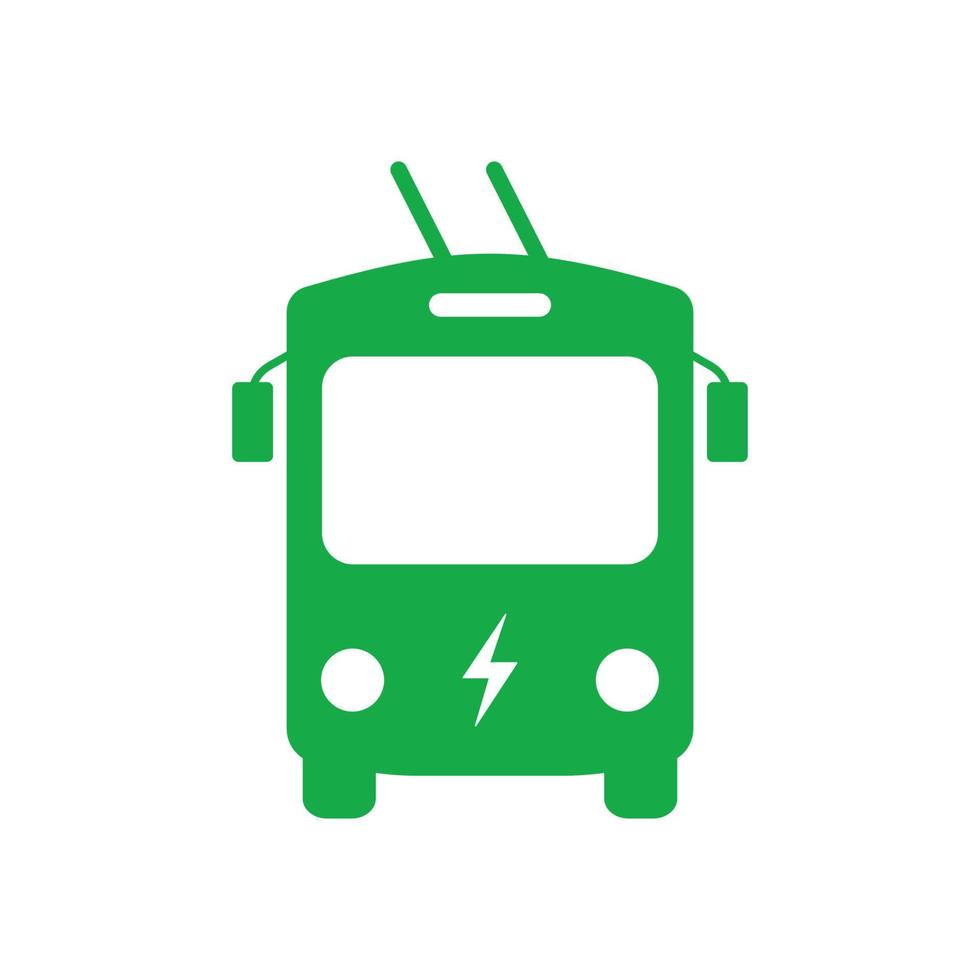 Elektro-Trolleybus-Silhouette grünes Symbol. Öko-Trolleybus vor dem Glyphen-Piktogramm. Haltestellenschild für Ökologie-Stadt Elektro-Transport-Symbol. isolierte Vektorillustration. vektor