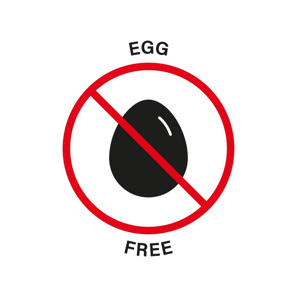 ägg kyckling sortiment gratis siluett svart ikon. näring ägg röd stoppskylt. äggallergisk produkt förbjuden för vegansk symbol. logotyp för garanterad säker dietmat. inga ägg. isolerade vektor illustration.