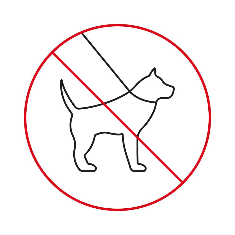 ingen promenad med koppel tamhund valp förbud linjeikonen. gå djur husdjur förbjudet kontur piktogram. varning inget husdjur tecken. förbjud labrador stor hund röd stoppsymbol. isolerade vektor illustration.